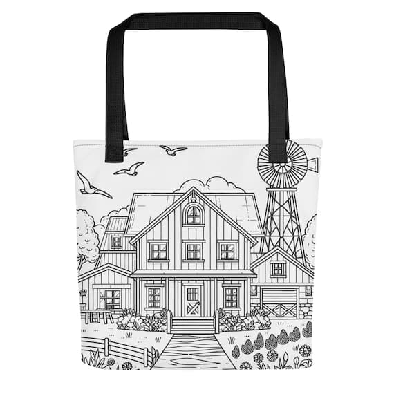 Farmhouse Coloring Book Tote bag - Color Me Tote